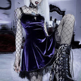 OhSaucy Purple / L Velvet Gothic Minidress | Sexy Black or Purple Colours | Vintage Sleeveless Dress