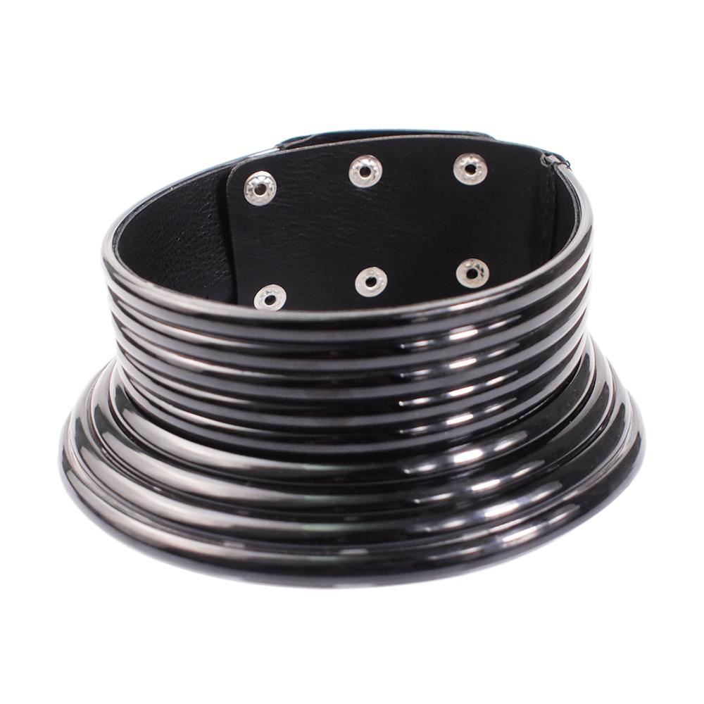 OHS cosplay Pure black Color Vintage Statement Choker Necklace Leather African Jewellery Adjustable to fit big neck