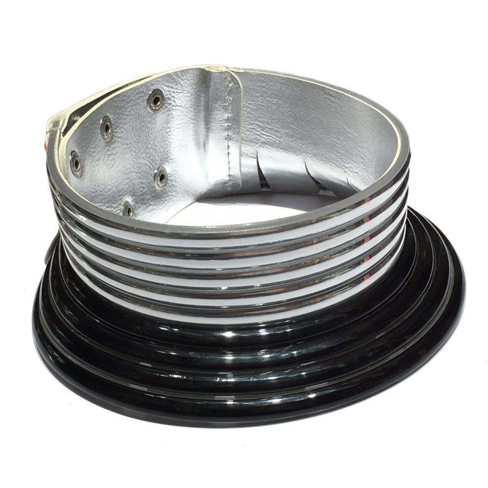 OHS cosplay Silver Color Black Vintage Statement Choker Necklace Leather African Jewellery Adjustable to fit big neck