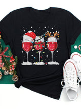 Oh Saucy seasonal T1064D-Black / S Wine Glass Christmas  T Shirt Womens Xmas Gifts