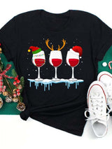 Oh Saucy seasonal T1064I-Black / S Wine Glass Christmas  T Shirt Womens Xmas Gifts