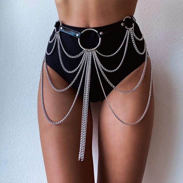 Goth Leather Body Harness Chain Bra Top Chest Waist Belt Witch Gothic Punk Fashion Metal Girl Festival Jewelry Accessories - OhSaucy