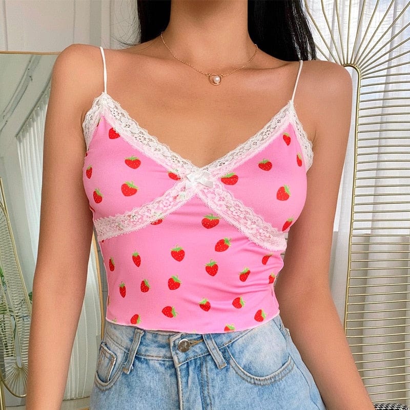 Pink Tank Top In Various Trending Patterns Sling Crop Top Sexy Cute Sweetie Pie Styles 2021 - OhSaucy