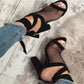 OhSaucy Shoes Women Sandals Bandage Flock Cross Strap Lace Up High Heels Sandal