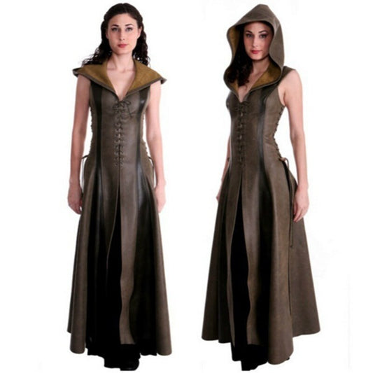 OHS cosplay Women Sexy Slim Lace Up Leather Medieval Ranger Cosplay