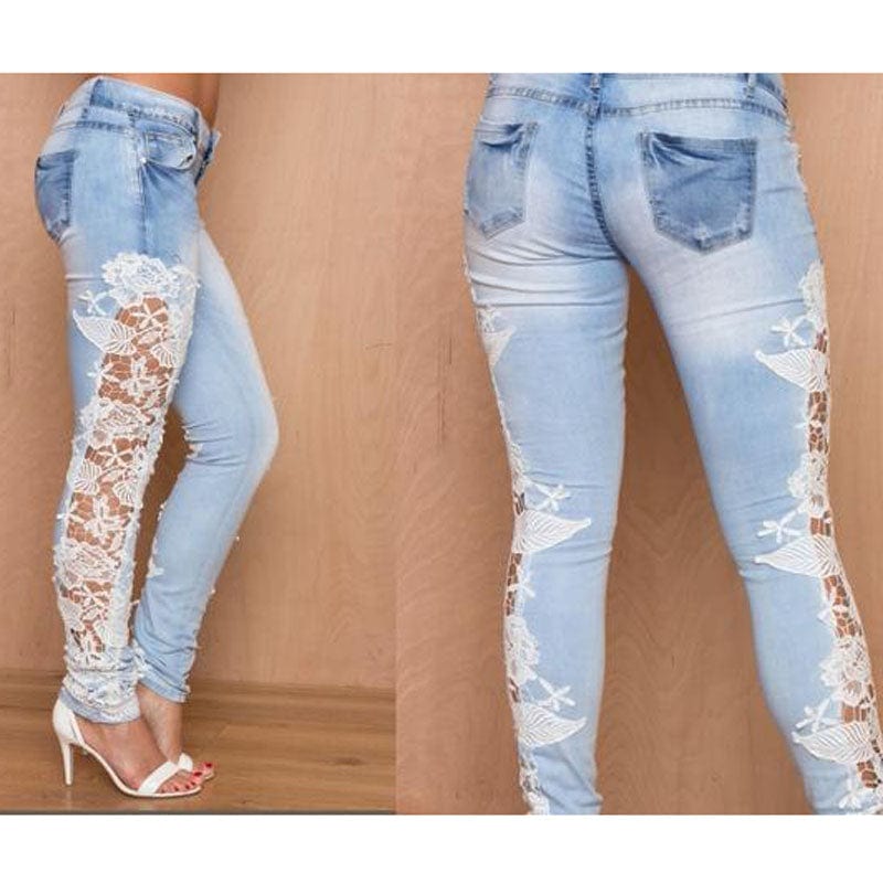 Oh Saucy Apparel & Accessories Women Stretch Lace Floral Side Jeans