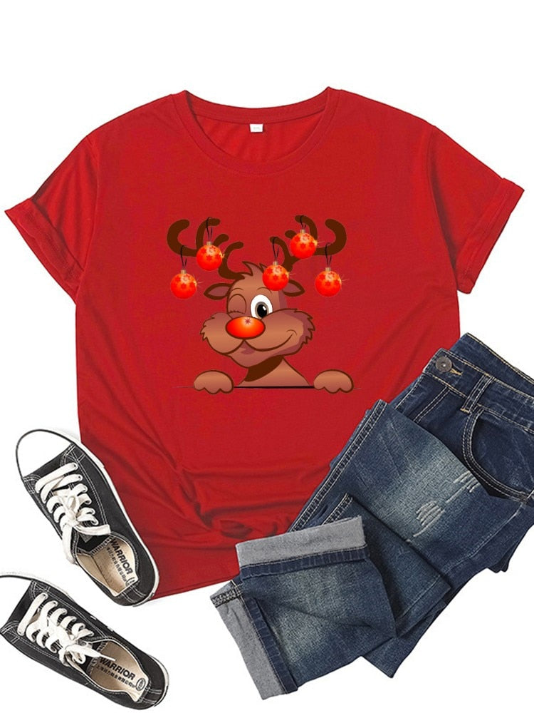 Oh Saucy seasonal BT7923-Red / S Women Wine Glass Christmas  T Shirt Christmas Xmas Gifts