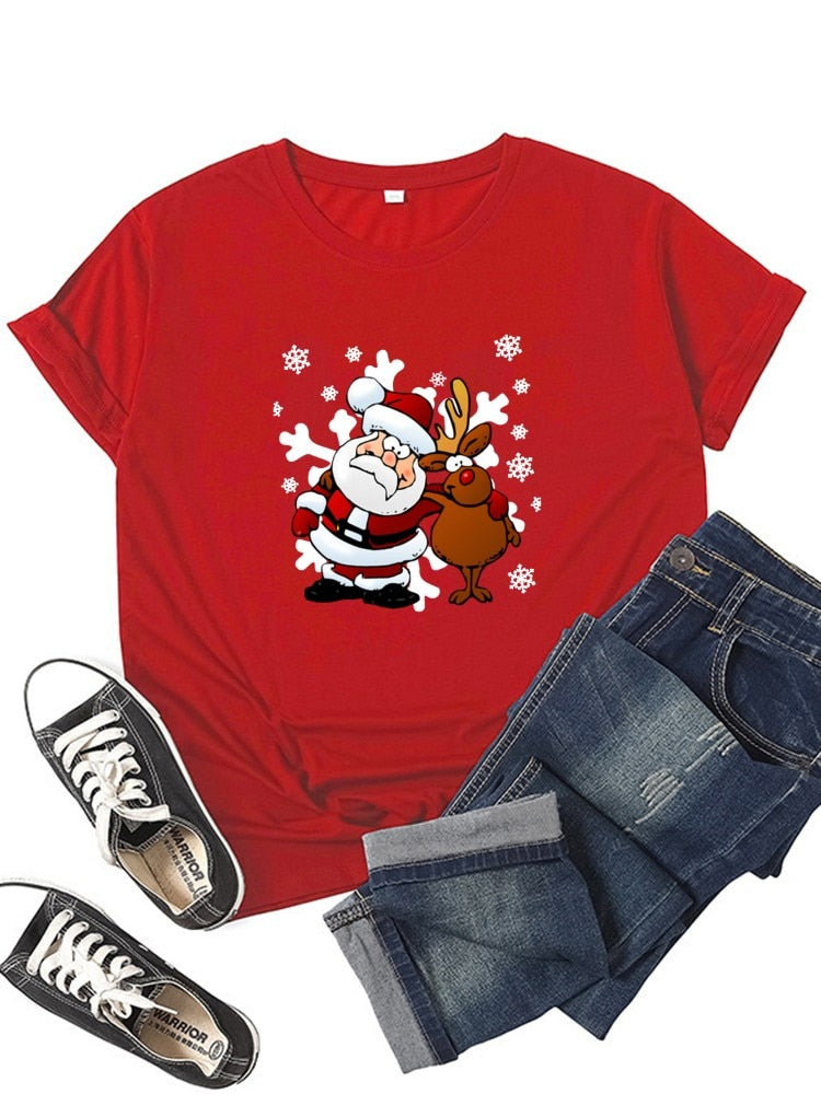 Oh Saucy seasonal BT8783-Red / S Women Wine Glass Christmas  T Shirt Christmas Xmas Gifts