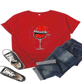OHS seasonal BT9040-Red / S Women Wine Glass Christmas  T Shirt Christmas Xmas Gifts