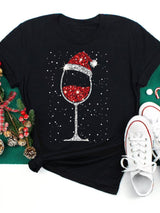 OHS seasonal Women Wine Glass Christmas  T Shirt Christmas Xmas Gifts