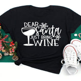 OHS seasonal T1064E-Black / S Women Wine Glass Christmas  T Shirt Christmas Xmas Gifts