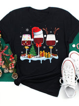 Oh Saucy seasonal T1064U-Black / S Women Wine Glass Christmas  T Shirt Christmas Xmas Gifts