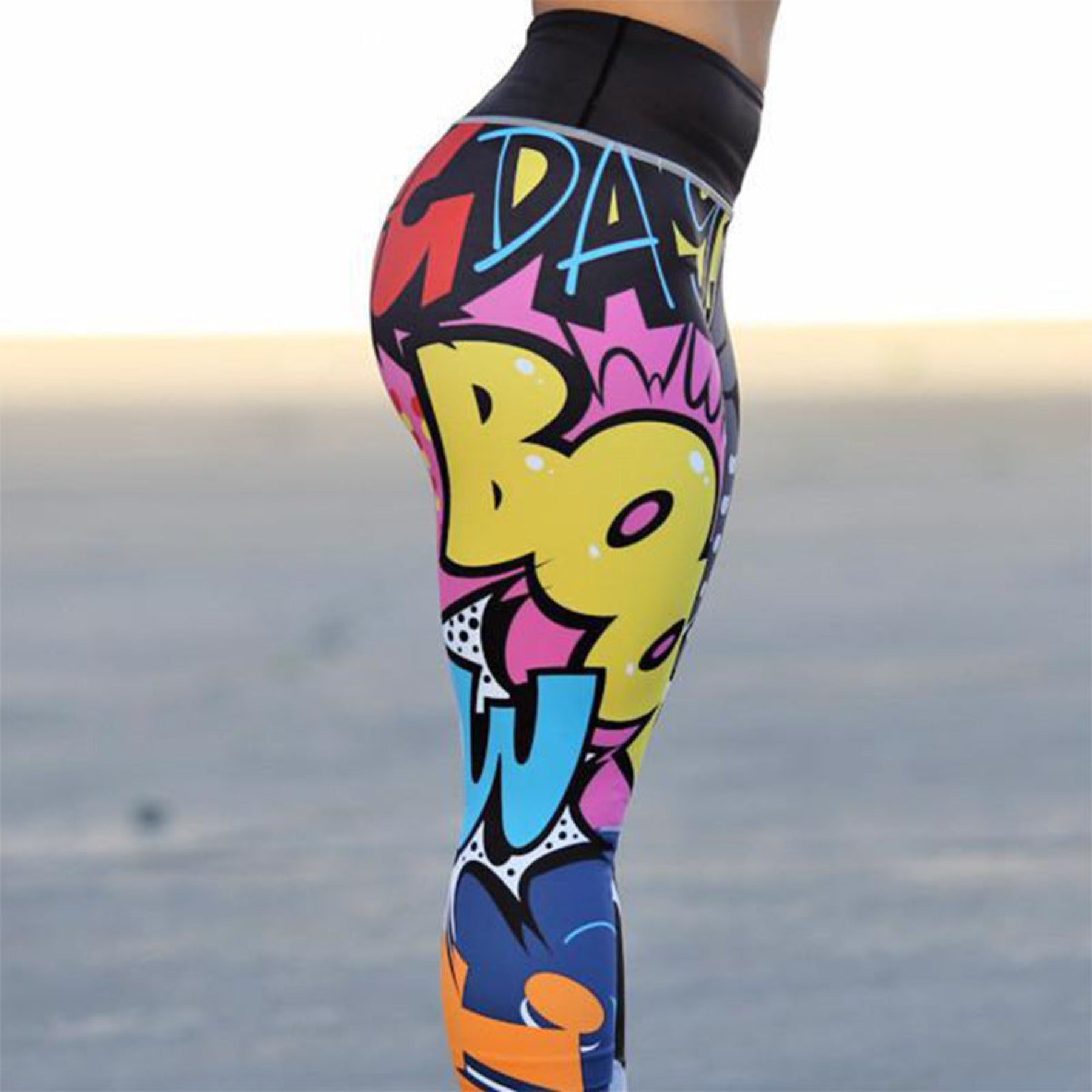 OhSaucy leggings BOOM digital color printing / 3XL Yoga Fitness Leggings Women Pants Fitness Slim Tights Gym Running Sports Clothing
